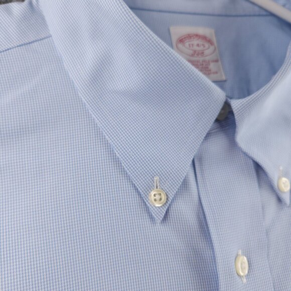 Brooks Brothers Cotton Check Non-Iron Button-Down 17 4/5 Blue Mens Pocket Shirt - Picture 8 of 16